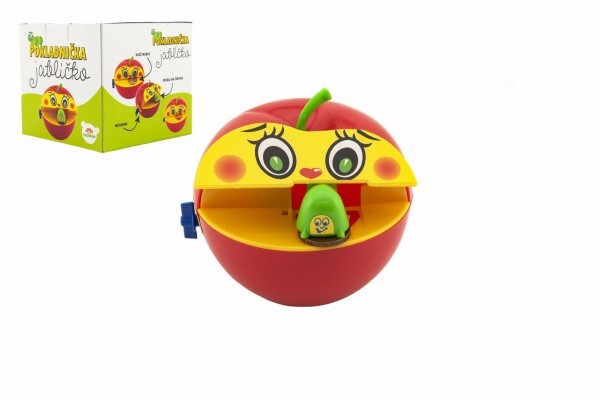 Pokladnička červené jablko s červíkom na kľúčik plast 11x10cm