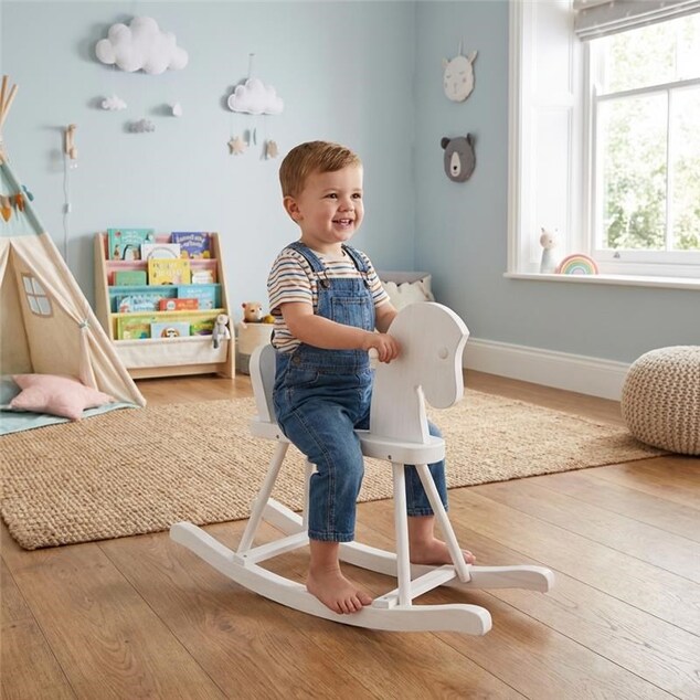 Caballito balancín de madera para niños Baby Mix blanco