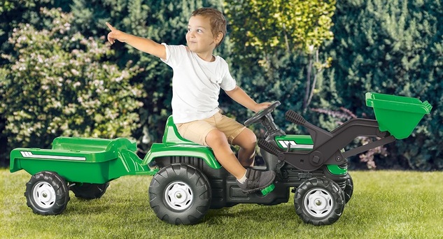 Tractor cu pedale Ranchero mare cu remorcă și încărcător