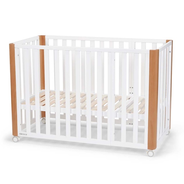 KINDERKRAFT SELECT Lesena posteljica Koya s funkcijo ograje, vključno z vzmetnico White, Premiu