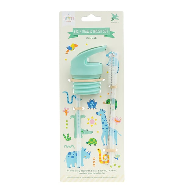 A Little Lovely Company - bouchon, brosse et paille pour bouteille en acier inoxydable – jungle