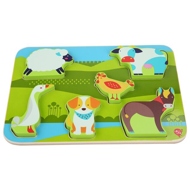 Lucy &amp; Leo 226 Zvieratká na farme - drevené vkladacie puzzle 7 dielov