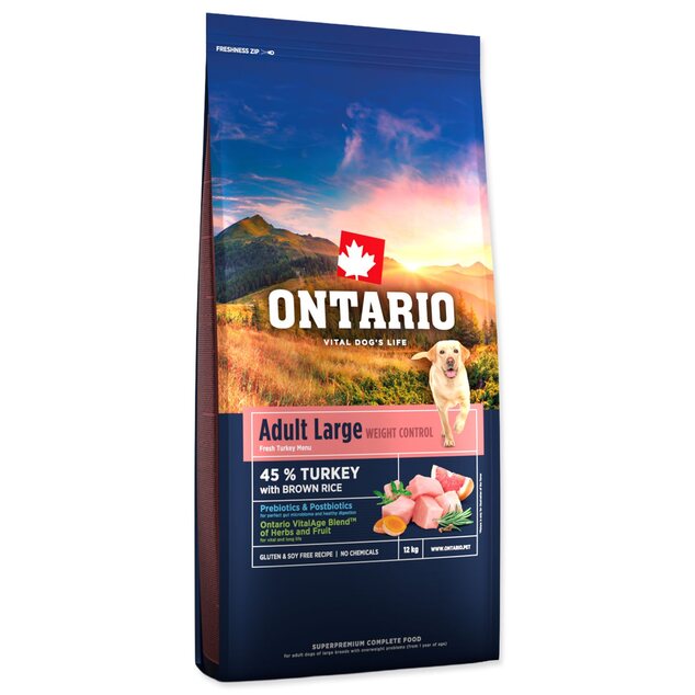 Krmivo Ontario Large Weight Control Turkey &amp; Brown Rice 12kg