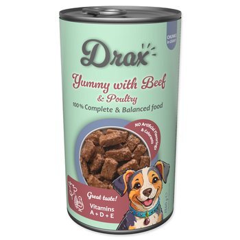 Konzerva Drax Adult s hovädzím a hydinovým mäsom 1240g