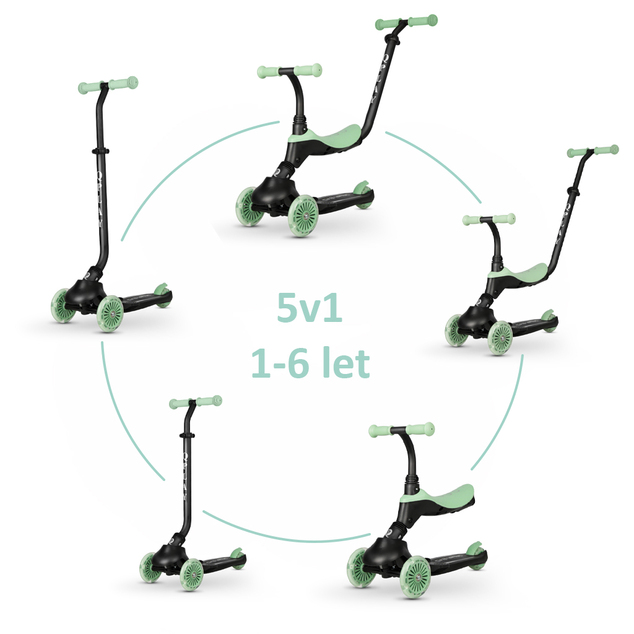 QPLAY Kolobežka / odrážadlo Sema Evo s LED svetlami Jade Green, vek 1 - 6 rokov, do 50 kg