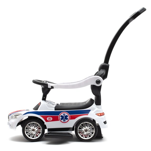 Detské odrážadlo so zvukom a vodiacou tyčou Baby Mix AMBULANCE biele