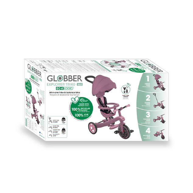 Globber trojkolka Explorer Trike 4in1 Ecologic Berry
