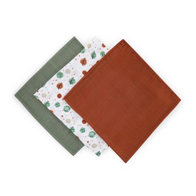 PETITE &amp; MARS Windelset aus Bambus-Musselin 3 Stück Moussy Celestial Planets 68 x 68 cm