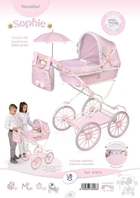DeCuevas 81075 Skladací kočík pre bábiky s taškou a doplnky Sophie 2025 - 81 cm