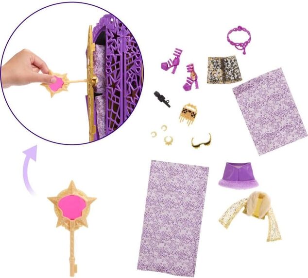 Mattel Monster High Skulltimate secrets Clawdeen Wolf, skriňa a príslušenstvo,19 prvkov
