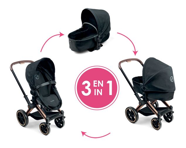 Passeggino Cybex Black 3 v1 per bambole 36-42 cm