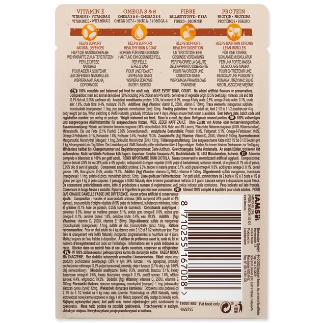 Kapsička IAMS Naturally kura &amp; jahňacie v omáčke 85g