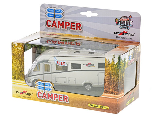 Kids Globe Traffic karavan Carthago 16cm kov spätný chod na batérie so svetlom