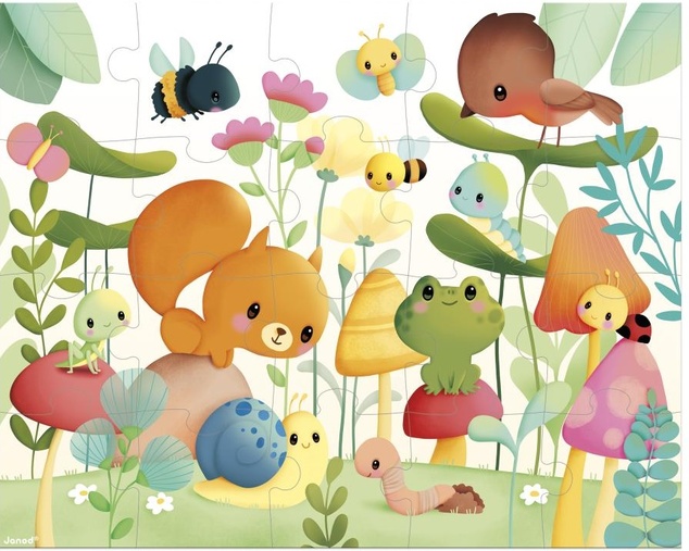 Janod Puzzle v kufríku Záhradné zvieratká 20 ks