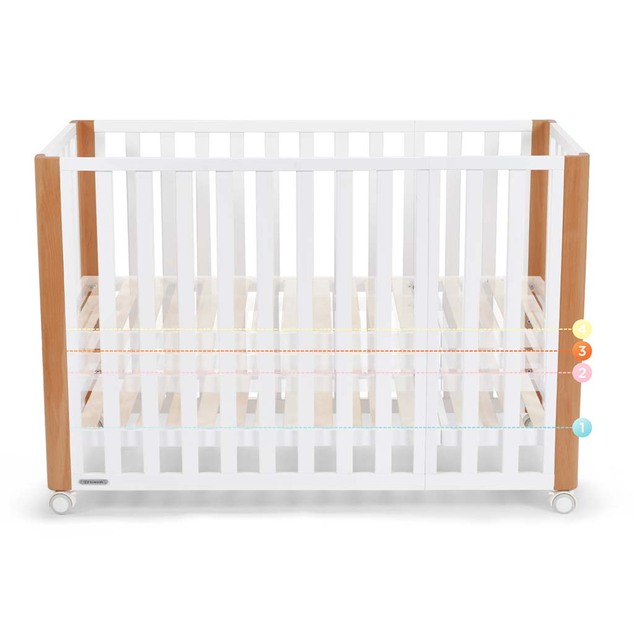KINDERKRAFT SELECT Lesena posteljica Koya s funkcijo ograje, vključno z vzmetnico White, Premiu