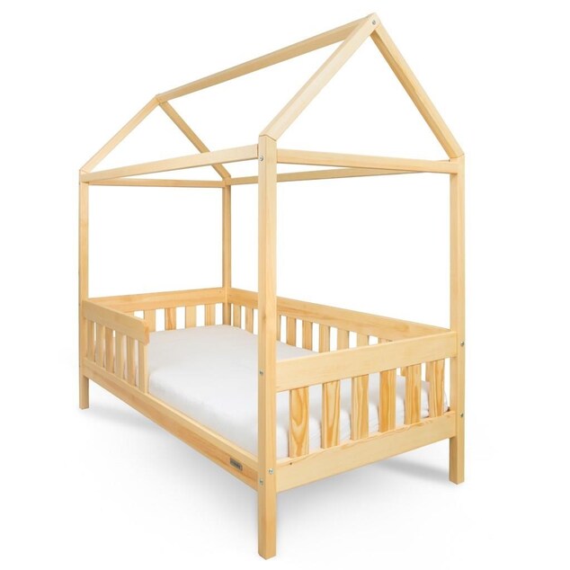 Detská posteľ domček so zábradlím a roštom New Baby CASTELLO 160x80 cm prírodná
