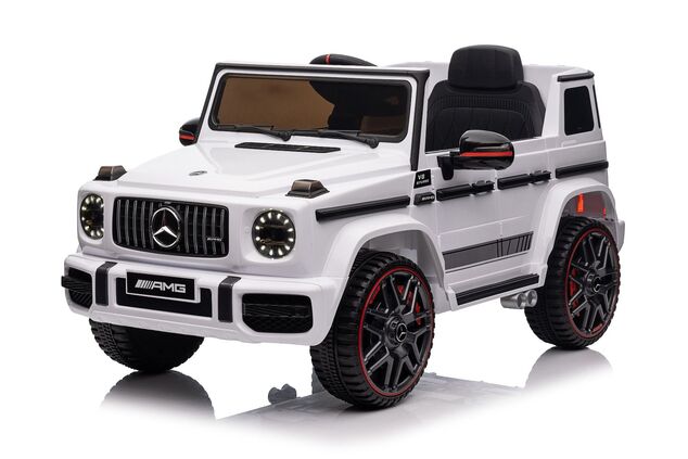 Elektrické autíčko Mercedes G, biele, Jednomiestne sedadlo, 12V batéria, 2,4 GHz DO, 2X MO