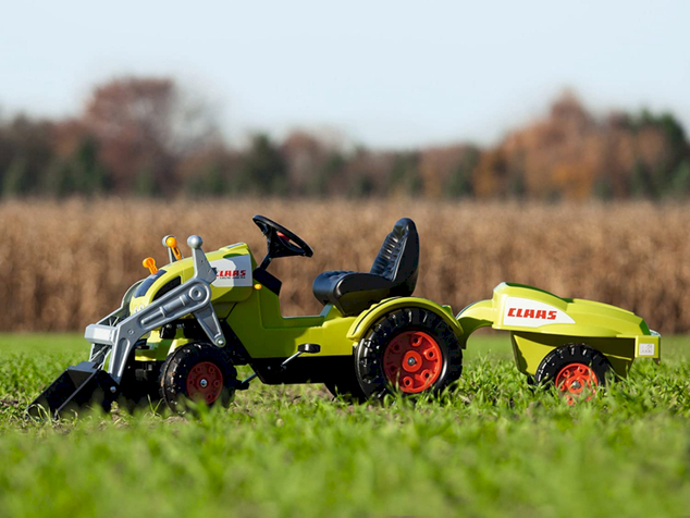 BIG Šliapací traktor CLAAS s lyžicou a vozíkom