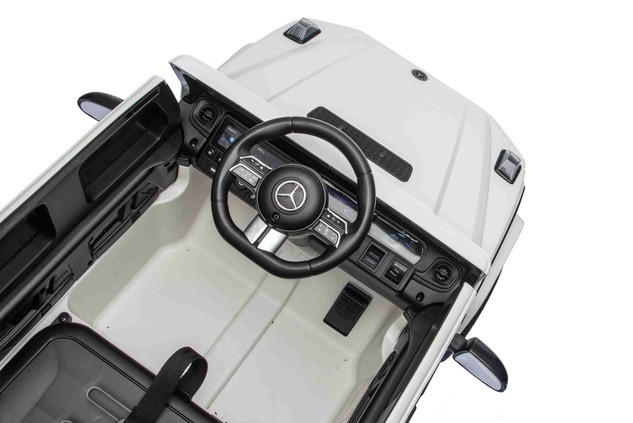 Auto elettrico Mercedes G580 12V, bianco, telecomando 2,4 GHz, Bluetooth, USB /