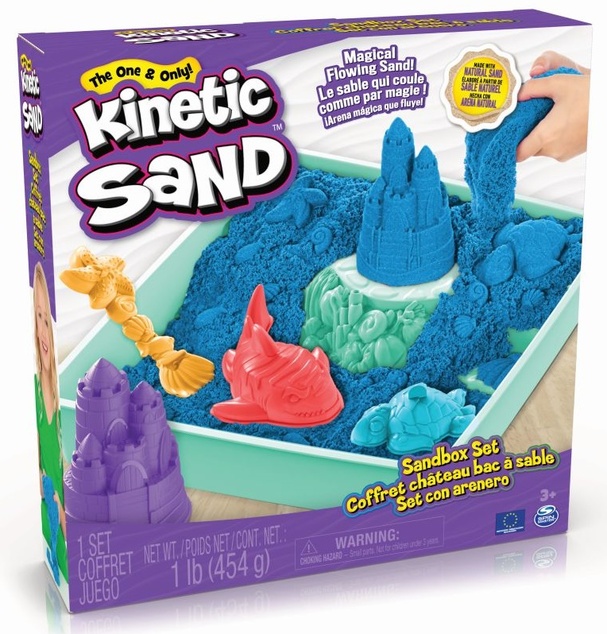 Kinetic sand krabica tekutého piesku s podložkou modrá