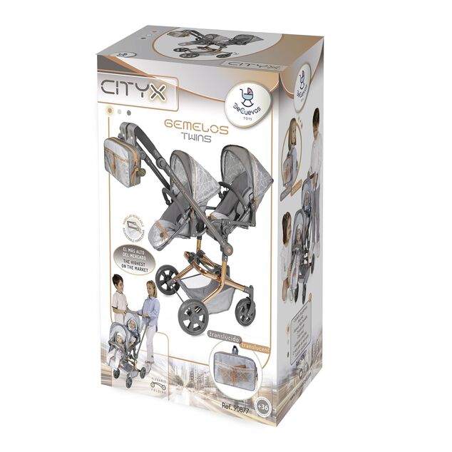 DeCuevas 90877 Carucior pliabil pentru papusi gemene cu rucsac CITY X - 91 cm