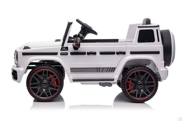 Elektrické autíčko Mercedes G, biele, Jednomiestne sedadlo, 12V batéria, 2,4 GHz DO, 2X MO