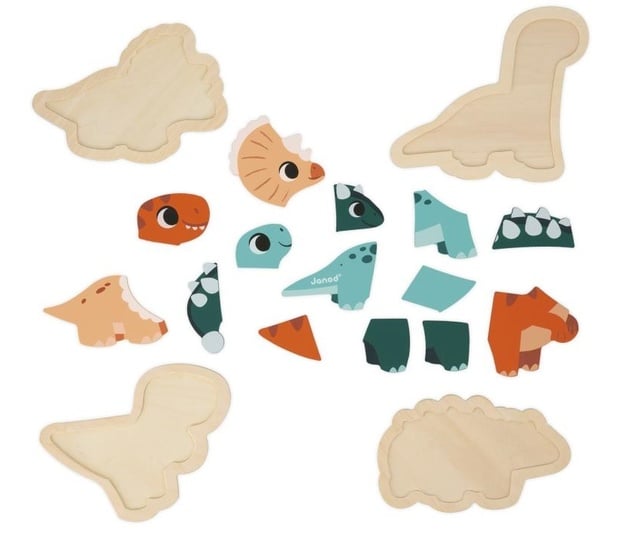 Janod Drevené vkladacie puzzle Dinosaury 4v1 Dino