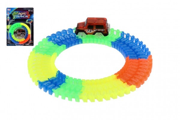 Dráha svietiaca v tme + auto na batérie plast 57ks dĺžka 72cm