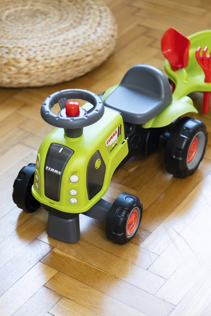 Falk Traktor Baby Claas mit Lenkrad, Hupe, Anhänger, Rechen und Schaufel