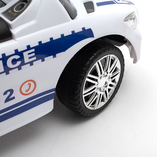 Detské odrážadlo so zvukom a vodiacou tyčou Baby Mix POLICE biele