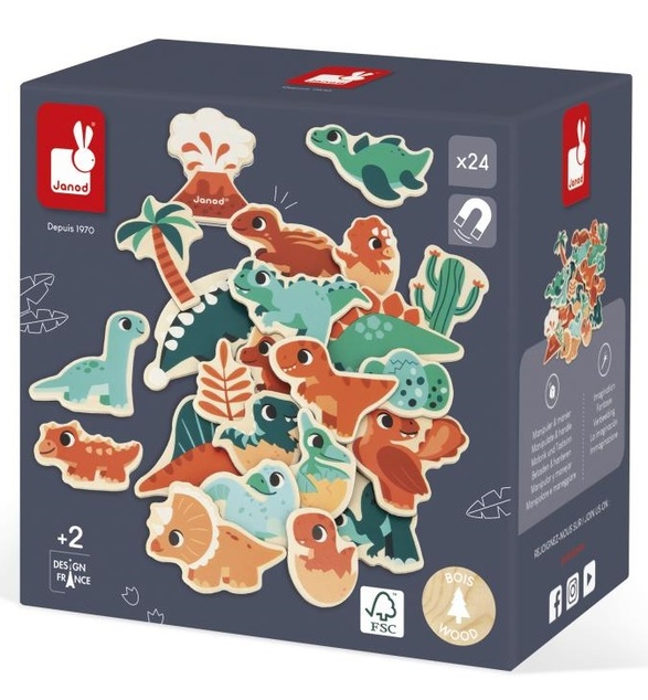 Janod Drevené magnetky pre deti Dinosaury Dino 24 ks