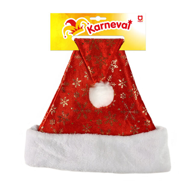 Vianočná čiapka so zlatými vločkami 40 cm