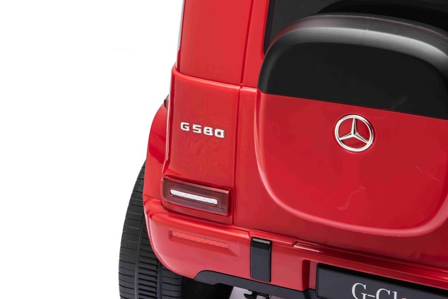 Auto elettrica Mercedes G580 12V, rosso, telecomando 2,4 GHz, Bluetooth, USB