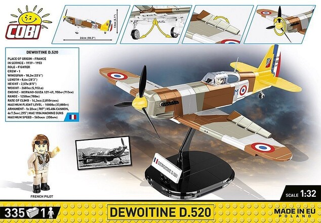 Cobi II WW Dewoitine D.520, 1:32, 335 k, 1 f