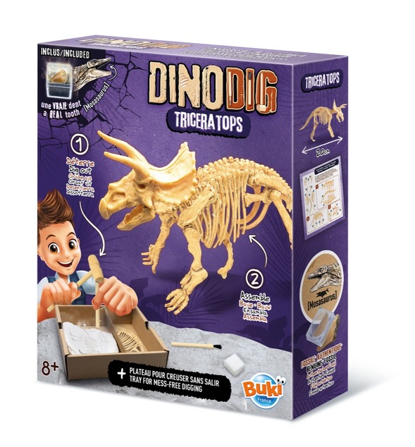 Dinodig vykopávka a kostra Triceratops