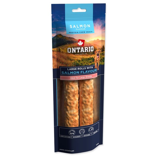 Ontario Protein csemege lazac ízű, nagy rágótekercs 2db 25,4cm