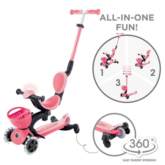 Globber kolobežka Go Up Baby lights 360 ° Coral Pink