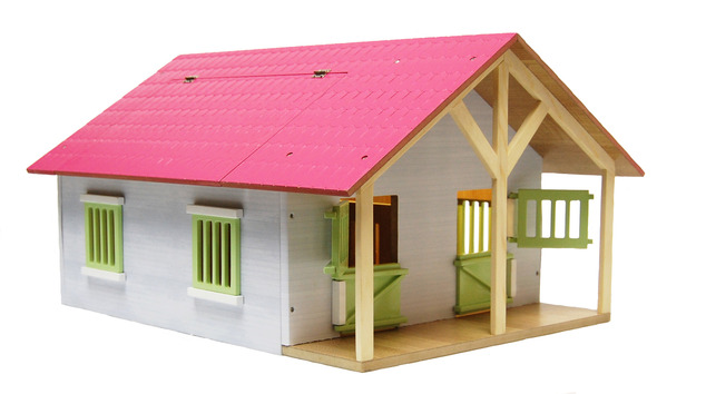 Kids Globe Horses écurie pour chevaux en bois 51x40,5x27,5cm rose 1:24 en boîte