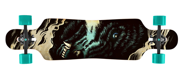 Longboard Street Surfing FREERIDE 39” CURVE Wolf - Künstlerserie