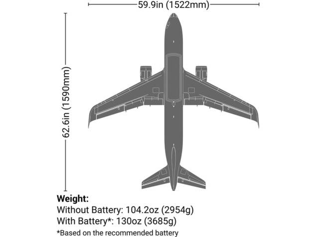 E-flite Airbus A320neo EDF 1.5m AS3X+ SAFE Select BNF Basic biely