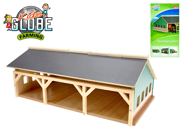 Kids Globe Farming Holzgarage 17x30x12cm für Traktoren 1:87 in Schachtel