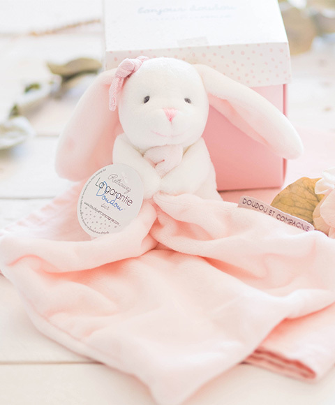 Doudou Darilni set roza - zajček z miško 10 cm