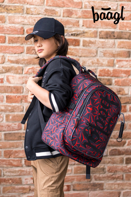 BAAGL SADA 3 Rotes Polygon: Rucksack, Waschbeutel, Tasche