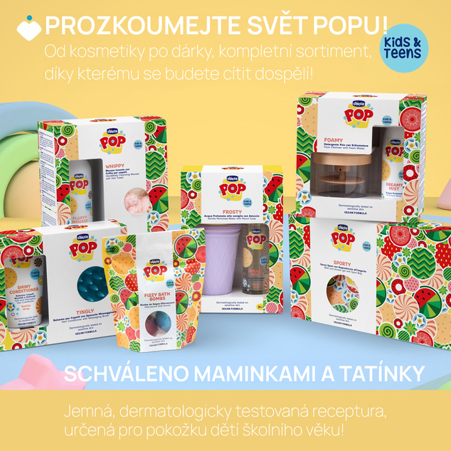CHICCO Pena na vlasy a telo POP Vanilla Fluffy 200ml s uterákom na vlasy