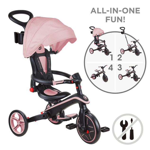 Globber detská trojkolka skladacia 4v1 - Deep Pastel Pink