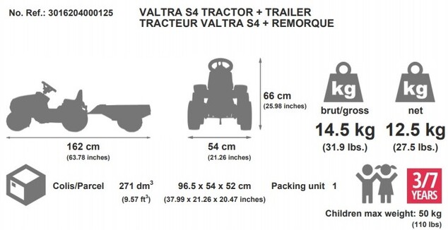 Falk Šliapací traktor 4000AB VALTRA S4 s vlečkou