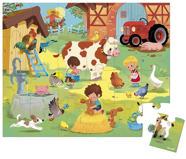 Janod Puzzle v kufríku Deň na farme 24 ks