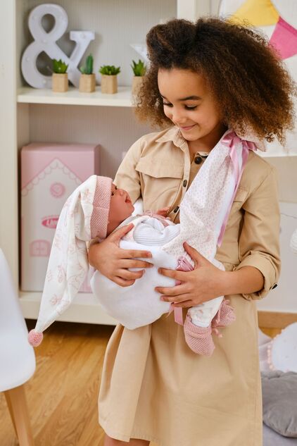 Llorens M740-06 oblečenie pre bábiku bábätko NEW BORN veľkosti 40-42 cm s nosítkom
