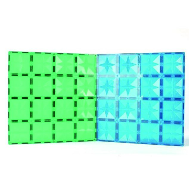 Cleverclixx – Jeu de construction magnétique – Grandes plaques bleu vert – 2 pcs
