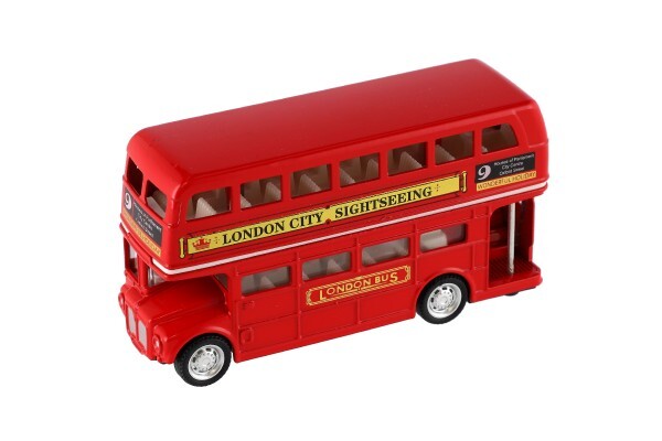 Autobus "Londýn" červený poschodový kov/plast 12cm na spätné natiahnutie